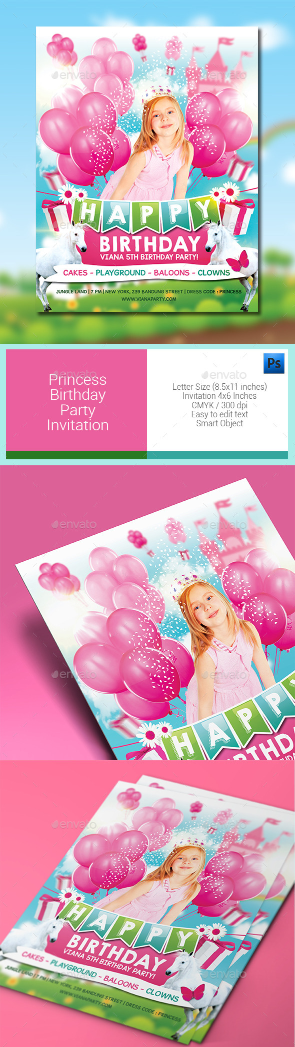 Princess Birthday Party Invitation - Birthday Greeting Cards