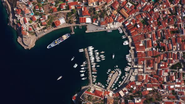 Marina on Hydra Island in Greece Aerial Video alt