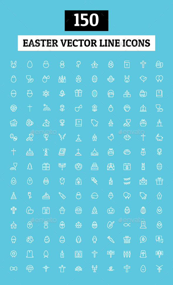 150 Easter Vector Line Icons - Seasonal Icons