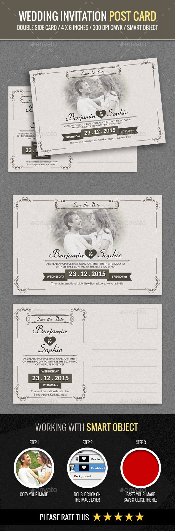 Wedding Invitation Post Card Template - Cards & Invites Print Templates