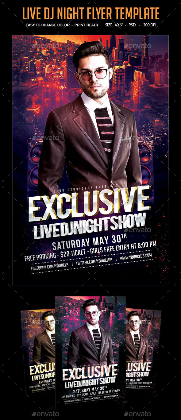 Live Dj Night Flyer Template - Clubs & Parties Events