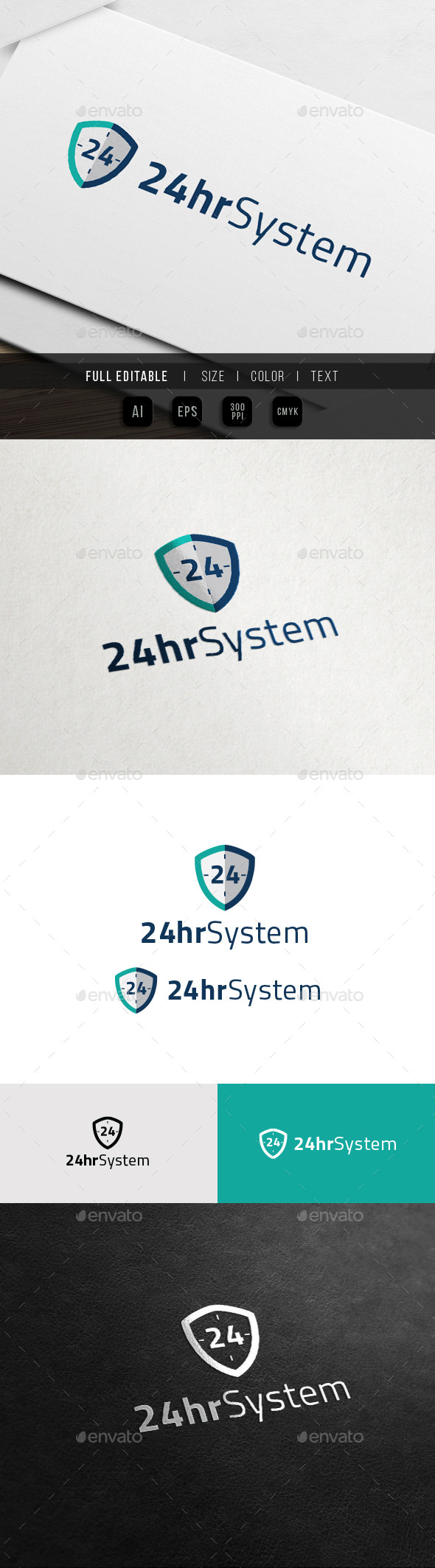 24 Hour Protection - 24 Shield - Numbers Logo Templates