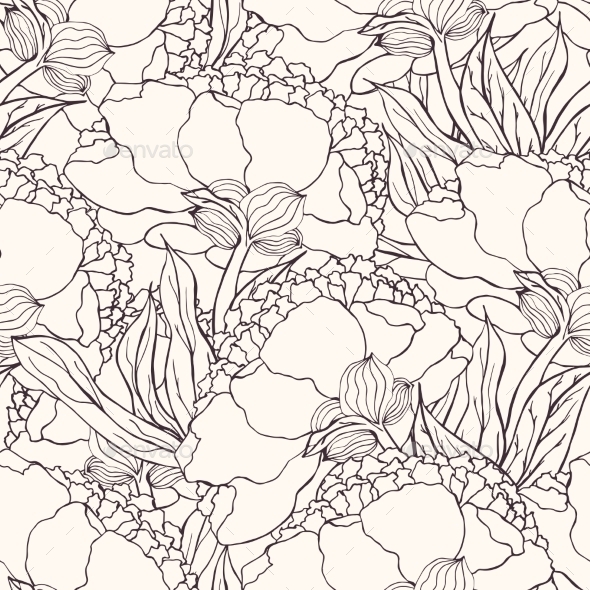 Seamless Pattern With Hand Drawn Doodle Flowers - Flowers & Plants Nature