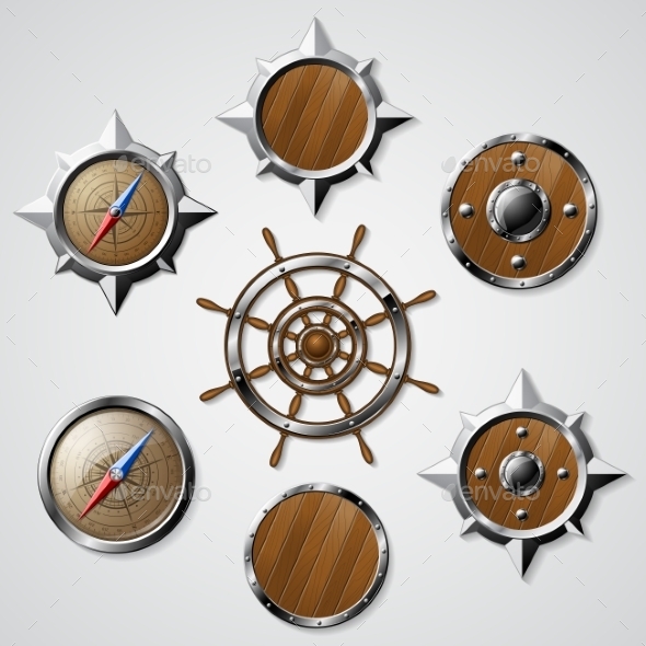 Set Of Steel And Wooden Nautical Elements - Objects Vectors