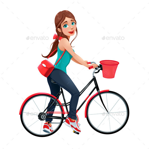 Young Smiling Woman on a Bicycle - Sports/Activity Conceptual