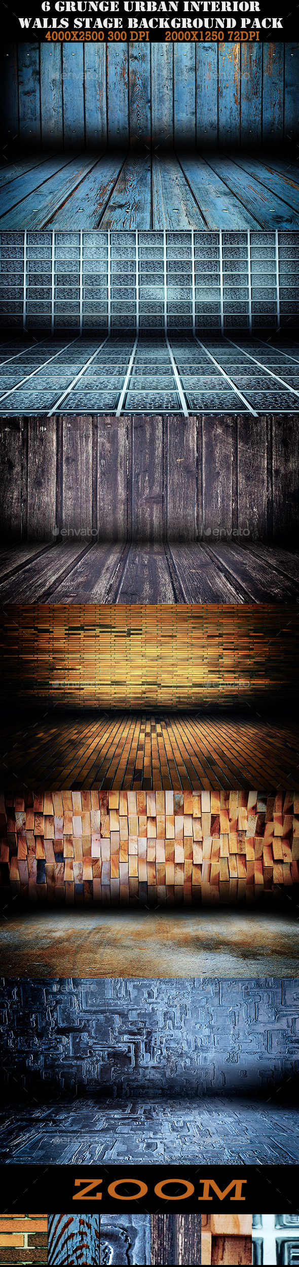 6 Urban Interior Stage Grunge Walls - Urban Backgrounds