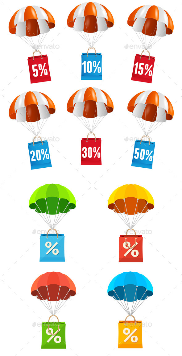 Parachute Sale Labels Icon Set - Commercial / Shopping Conceptual
