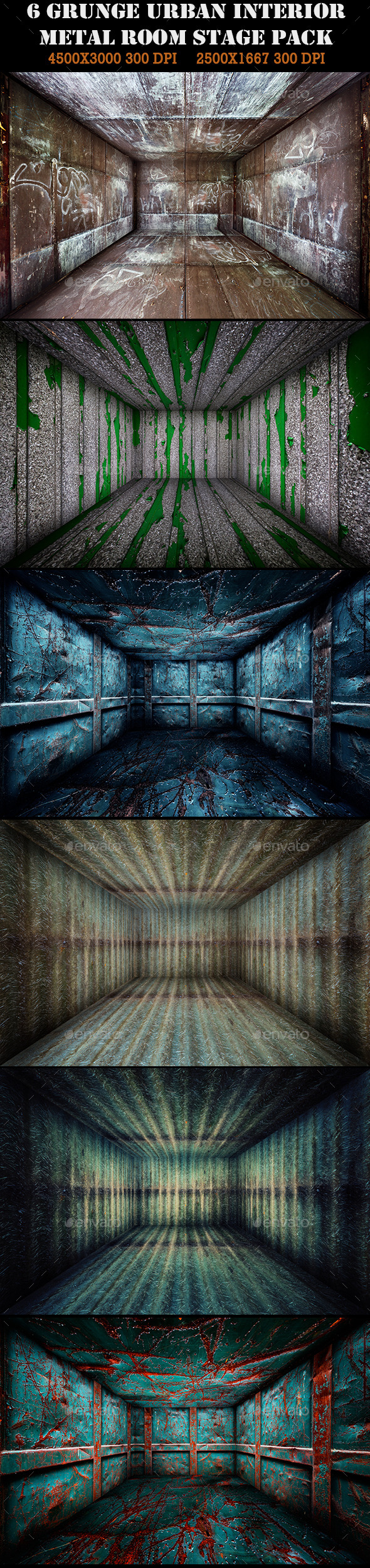 6 Grunge Urban Metal Room Interior Stage Pack - Urban Backgrounds