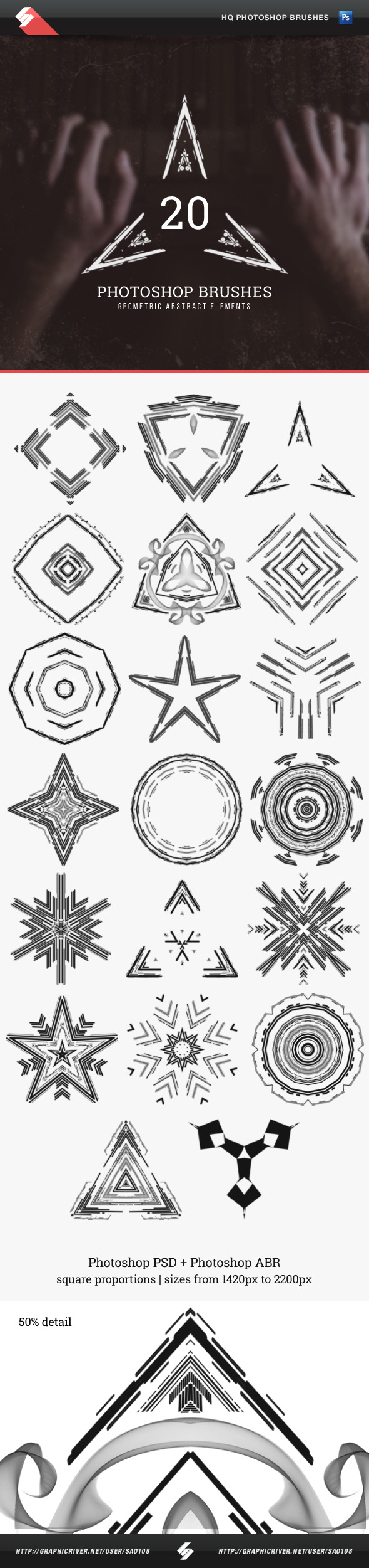 Geometric Abstract Elements - Photoshop Brushes - Techno / Futuristic Brushes