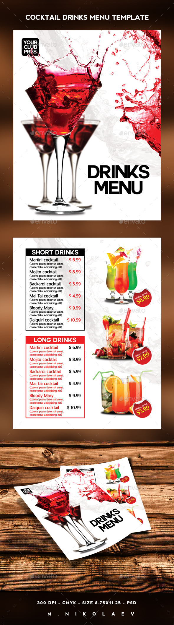 Cocktail Drinks Menu - Food Menus Print Templates
