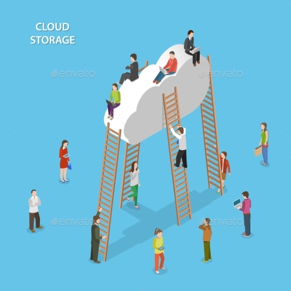 Cloud Storage Isometric Vector Concept - Media Technology