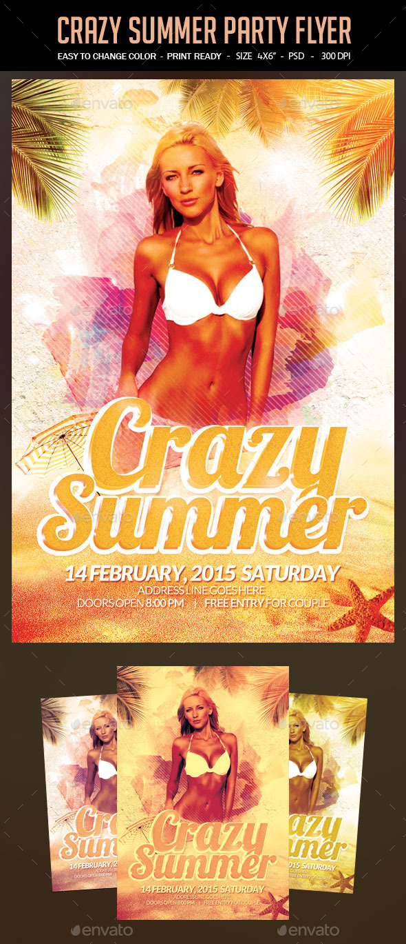 Crazy Summer Party Flyer - Clubs & Parties Events