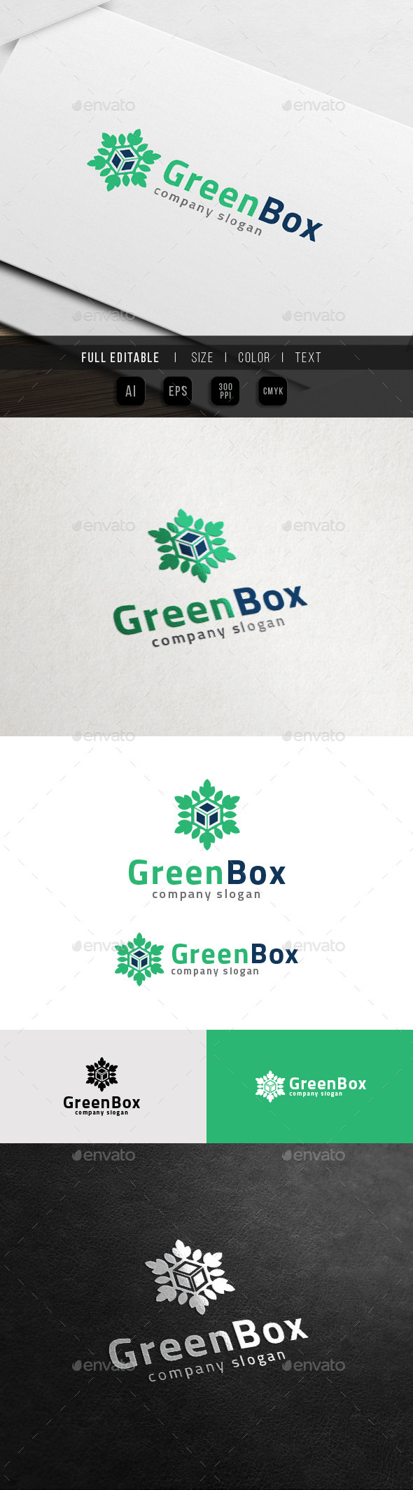 Green Box - Eco leaf Cube Logo - Nature Logo Templates