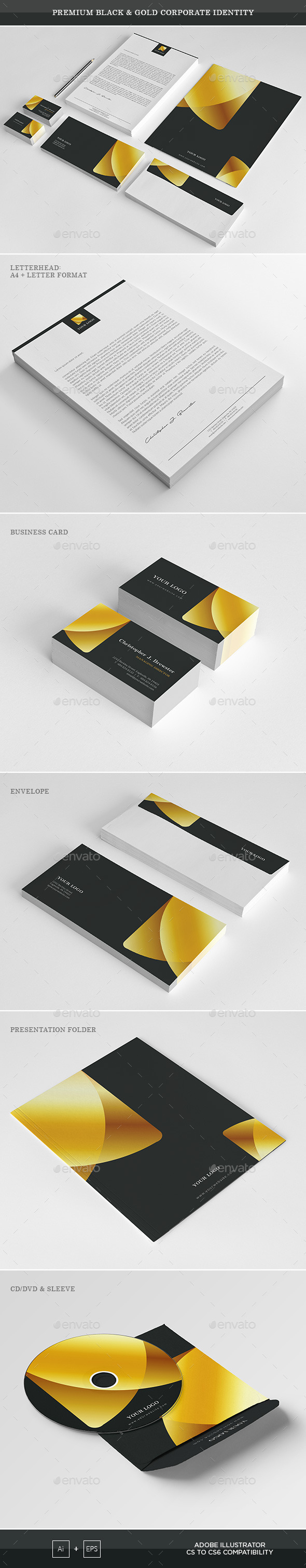 Premium Black & Gold Corporate Identity - Stationery Print Templates