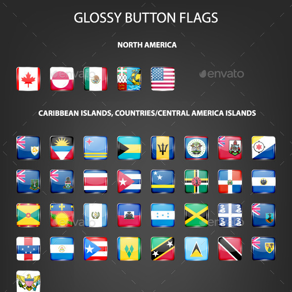 Set Of Glossy Button Flags - Web Elements Vectors