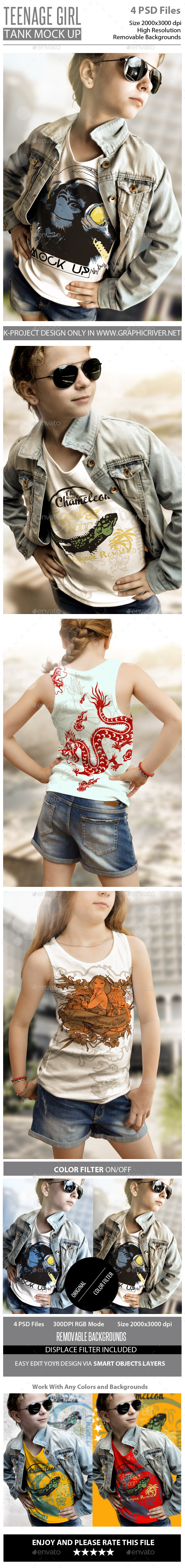 Teenage Girl Tank Mock Up - T-shirts Apparel