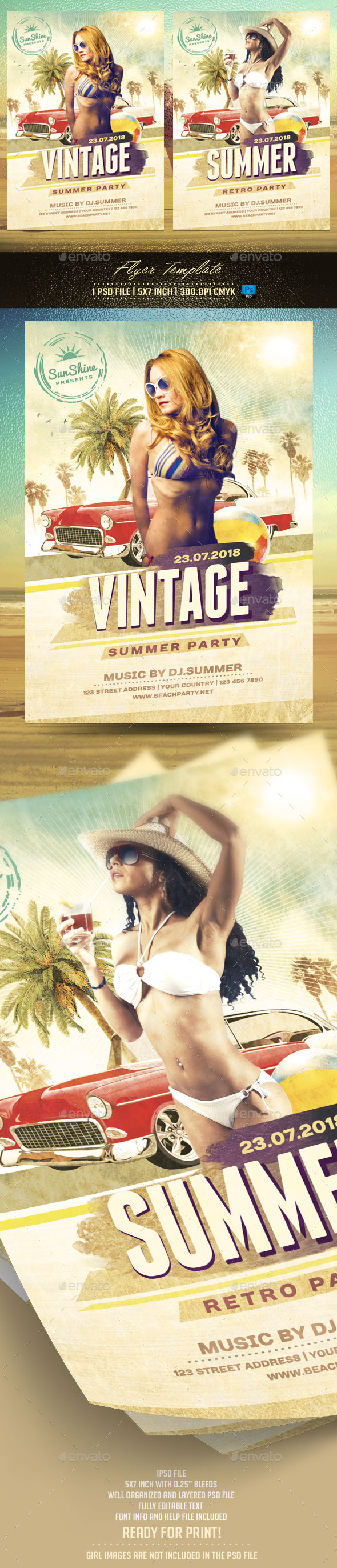 Vintage Summer Flyer Template - Clubs & Parties Events