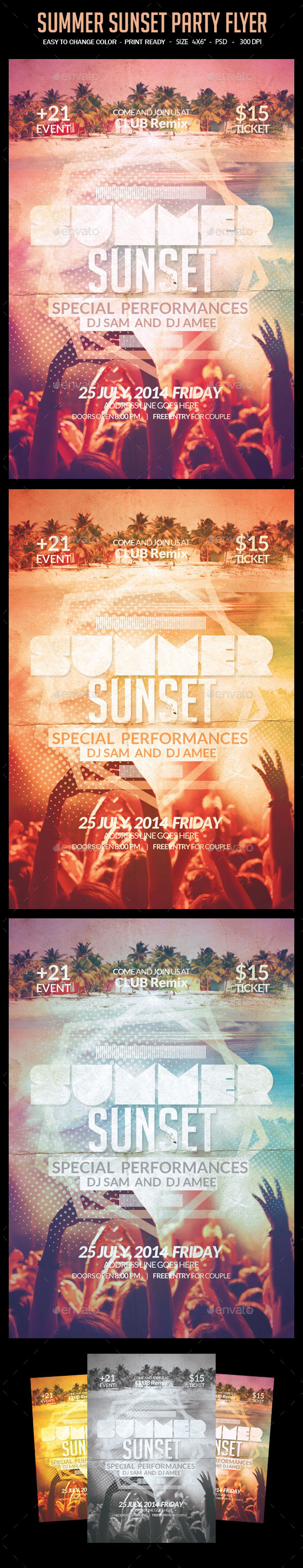 Summer Sunset Party Flyer - Clubs & Parties Events
