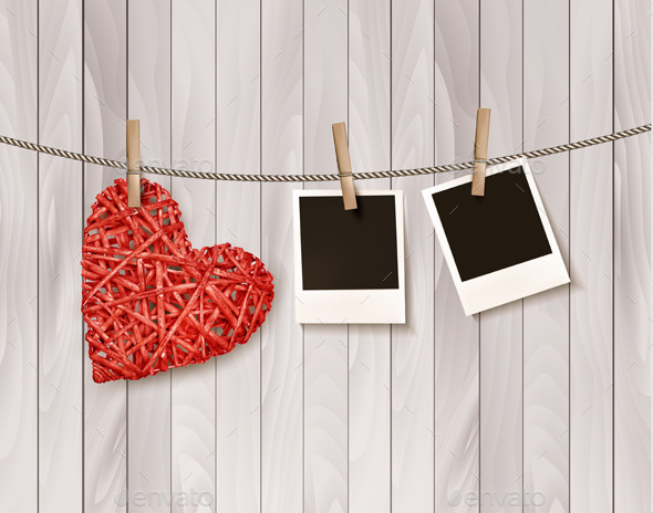 Red Wooden Heart With Photographs - Valentines Seasons/Holidays