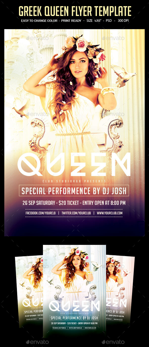 Greek Queen Flyer Template - Clubs & Parties Events