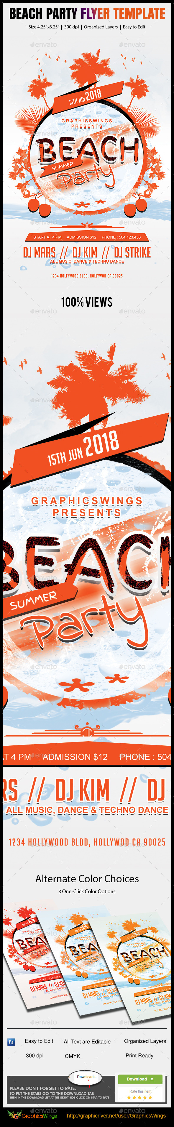 Beach Party Flyer Template - Clubs & Parties Events