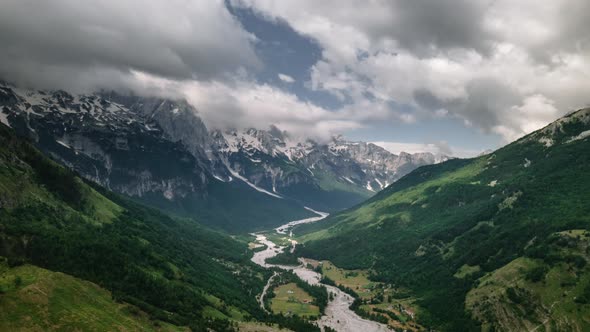 Aerial Time Lapse of Valbone National Park Valley, Albania