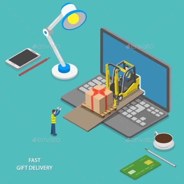 Fast Gift Delivery Isometric Vector Illustration. - Miscellaneous Seasons/Holidays