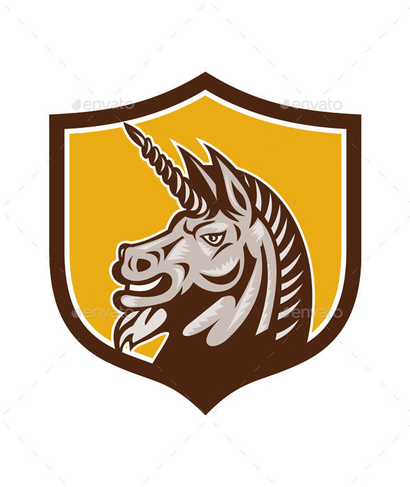 Unicorn Horse Head Side Crest Retro - Animals Characters