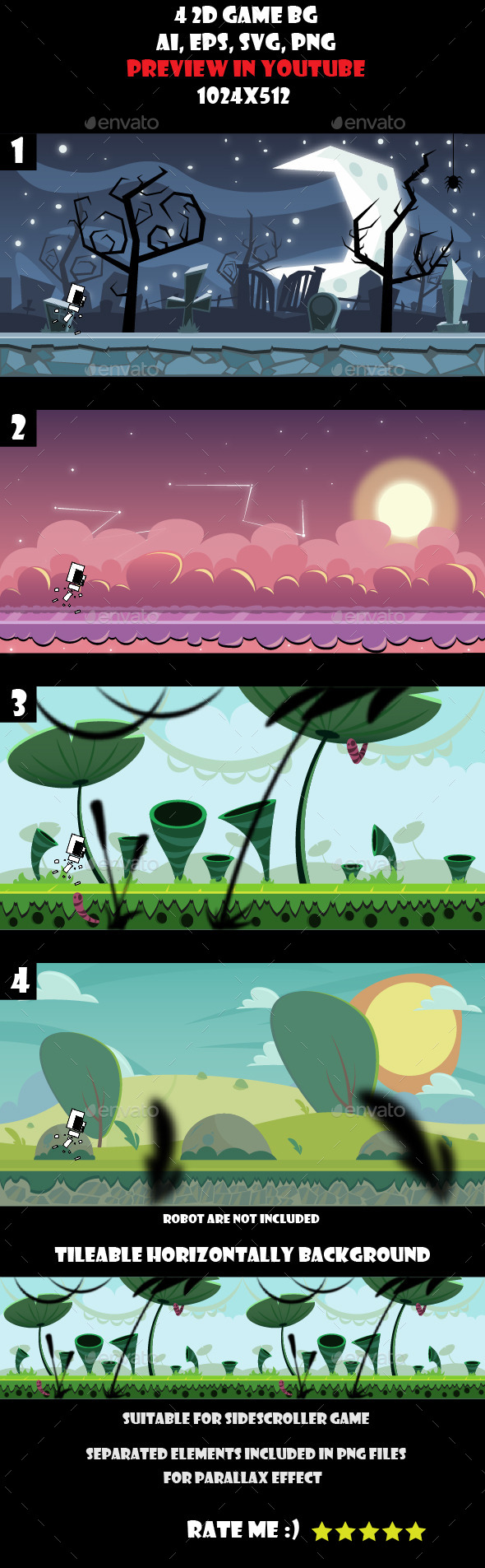 4 2D game background - Backgrounds Game Assets