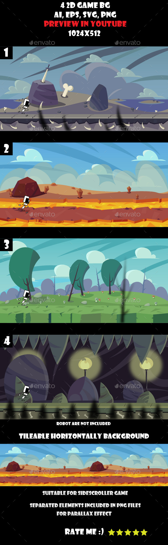 4 2D game background - Backgrounds Game Assets