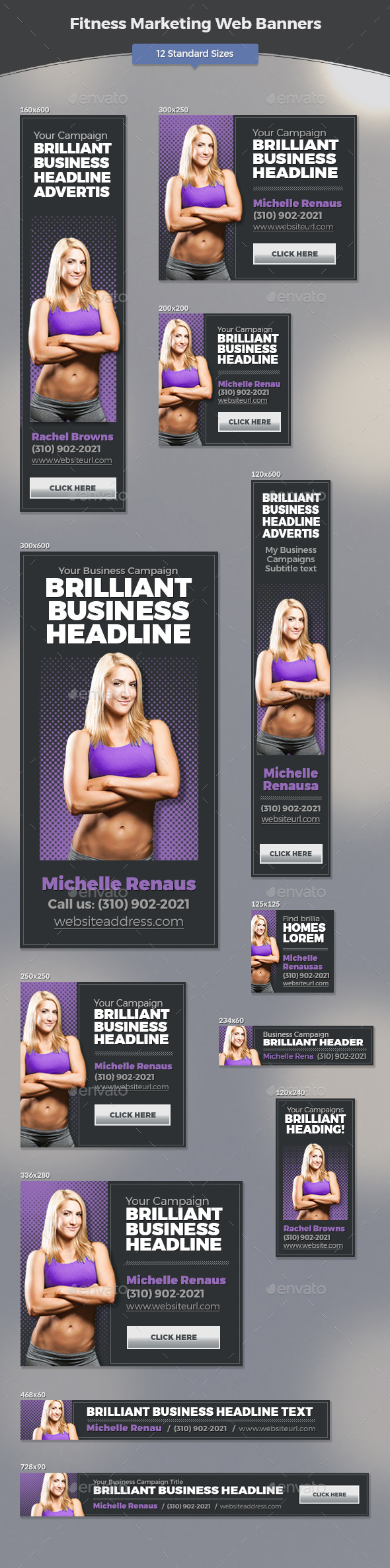 Fitness Marketing Web Banners - Banners & Ads Web Elements