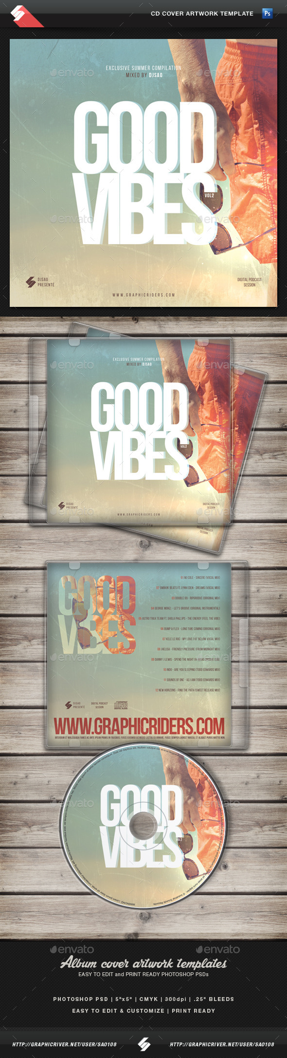 Good Vibes vol.2 - CD Cover Artwork Template - CD & DVD Artwork Print Templates