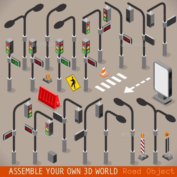 Urban Traffic Management Set Isometric - Objects Vectors