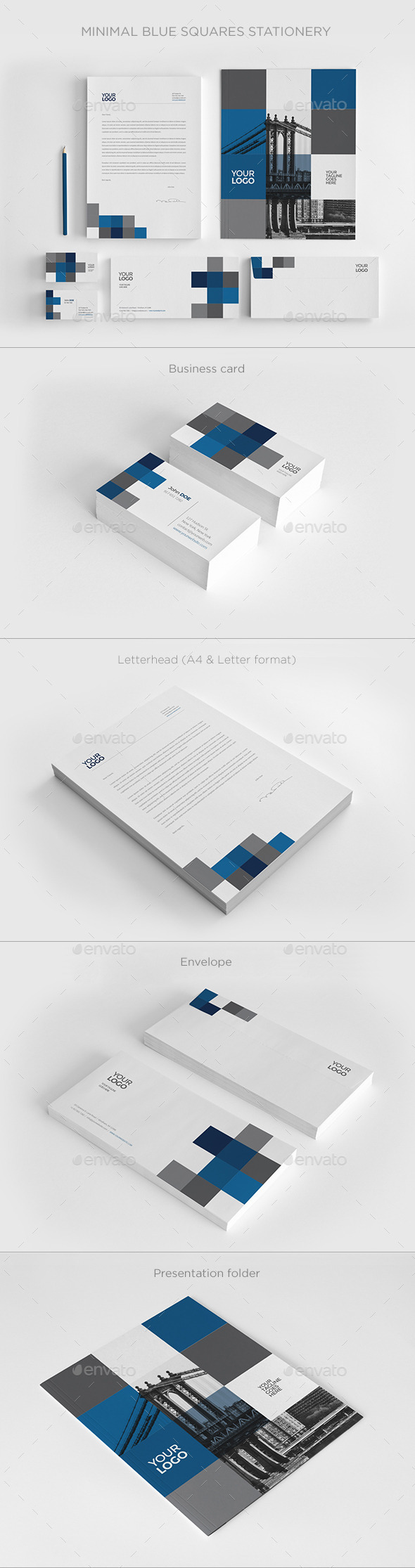 Minimal Blue Squares Stationery - Stationery Print Templates