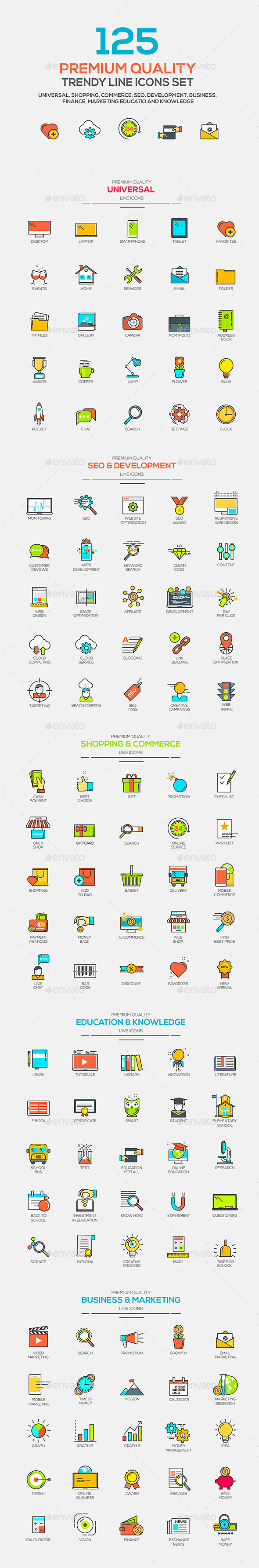 Set of Modern Flat Line Design Icons - Media Icons