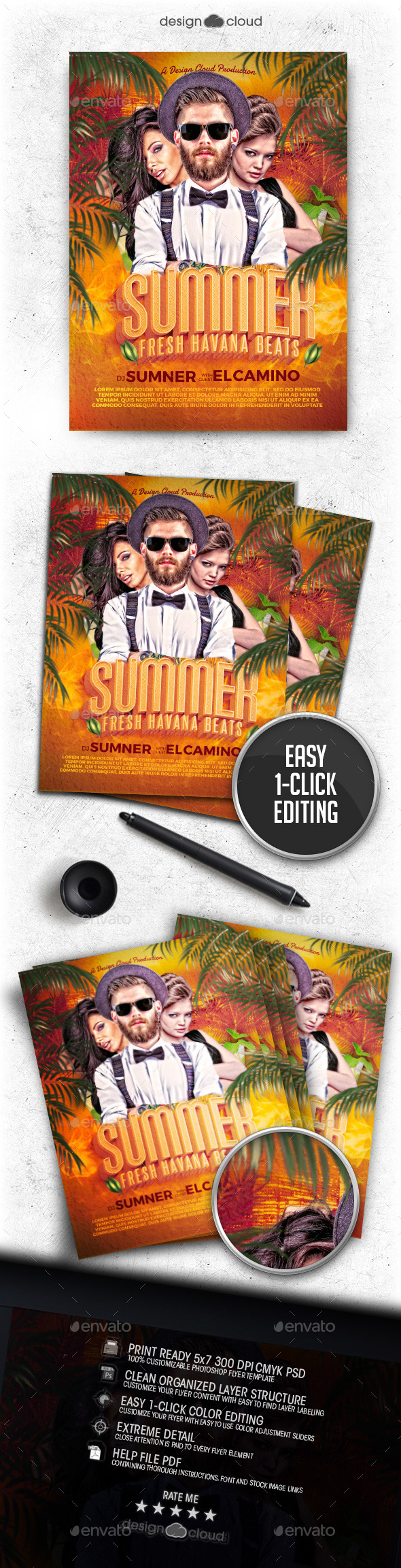 Summer DJ - Fresh Havana Beats Flyer Template - Clubs & Parties Events