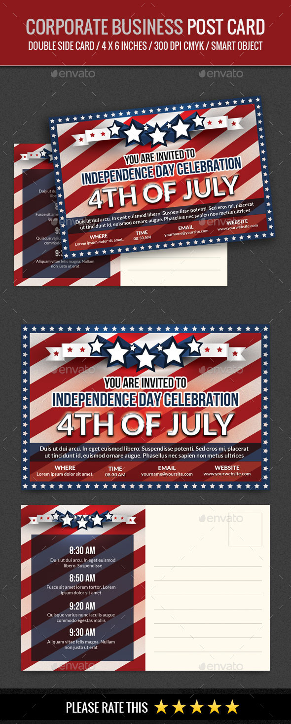 USA Independence Day 4th of July Post Card - Cards & Invites Print Templates