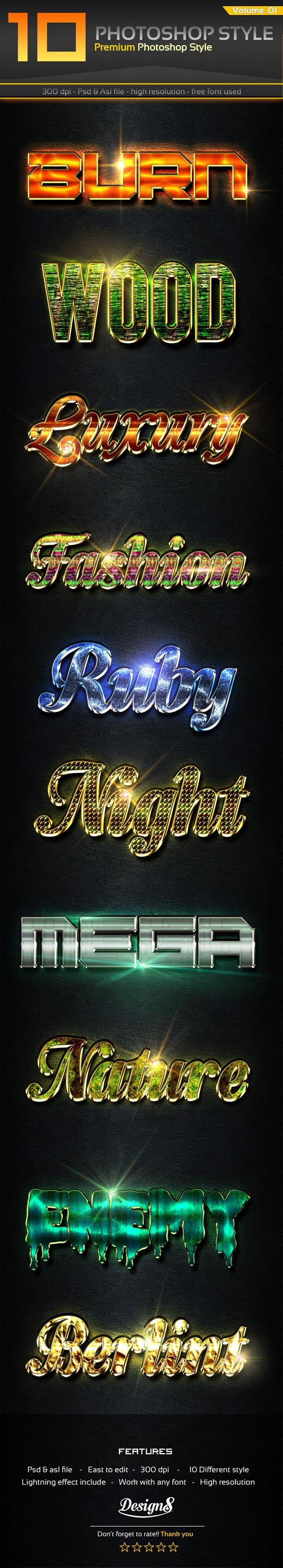 10 Premium Photoshop Text Effect Styles Vol 1 - Text Effects Styles