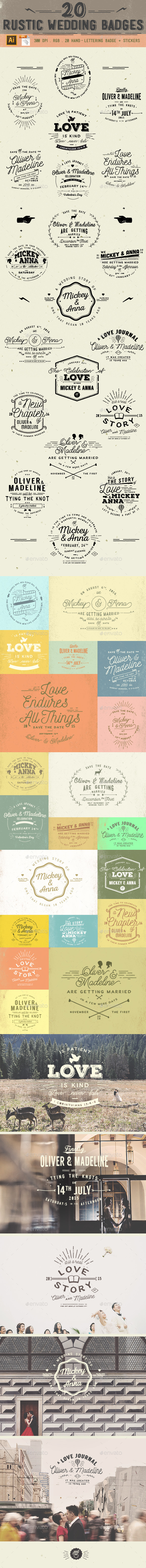 20 Rustic Wedding Badge - Badges & Stickers Web Elements