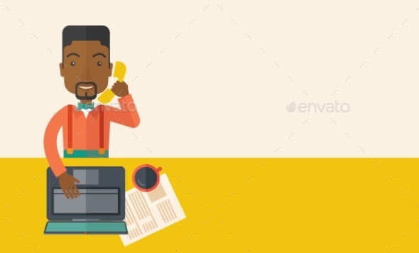 Man Sitting at Work Desk - Concepts Business