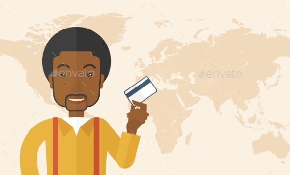 Businessman Standing Holding Credit Card - Concepts Business