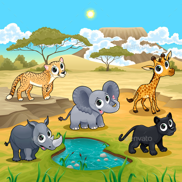 Set of Wild Animals in Nature - Animals Characters