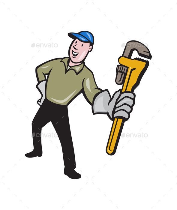 Plumber Presenting Monkey Wrench Isolated Cartoon - People Characters
