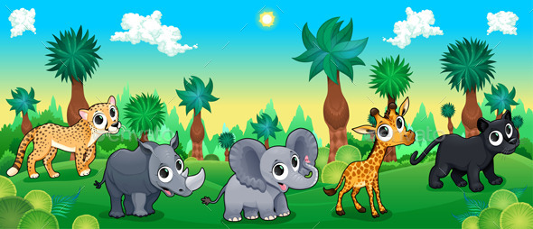 Green Forest with Wild Animals - Animals Characters