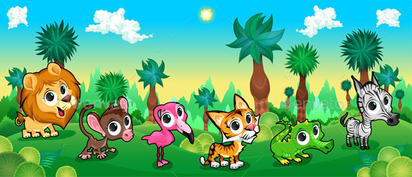 Green Forest with Wild Animals - Animals Characters