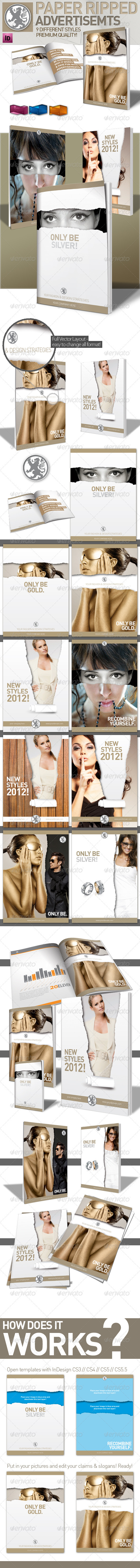 InDesign Magazine Paper Ripped Ad // 9 Variations