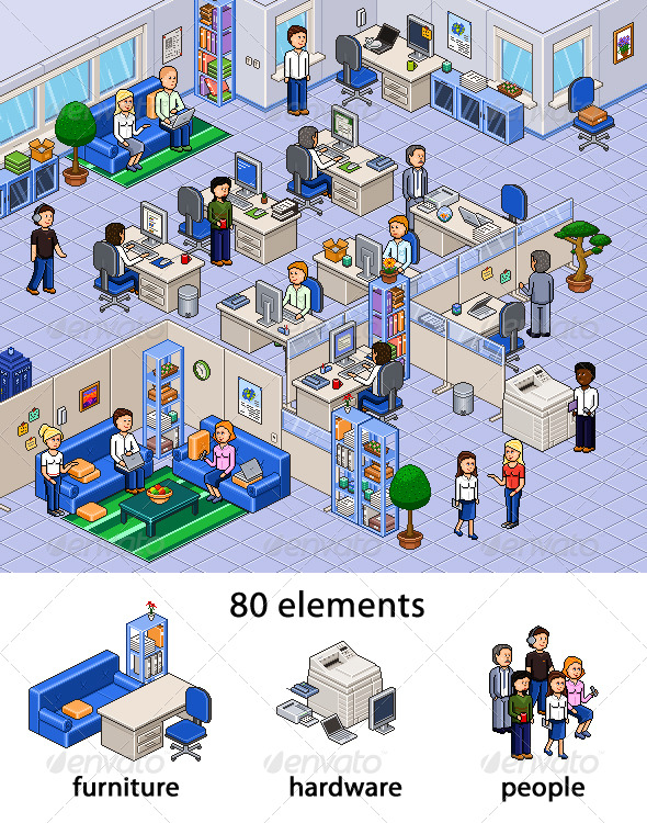 Pixel Art Office Set - Business Illustrations