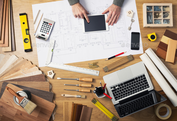 Construction engineer's desk - Stock Photo - Images