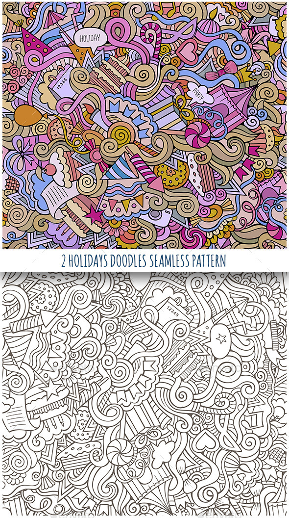 2 Holiday Doodles Seamless Pattern - Seasons/Holidays Conceptual