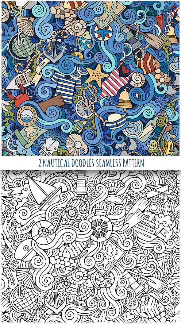 2 Nautical Doodles Seamless Patterns - Travel Conceptual